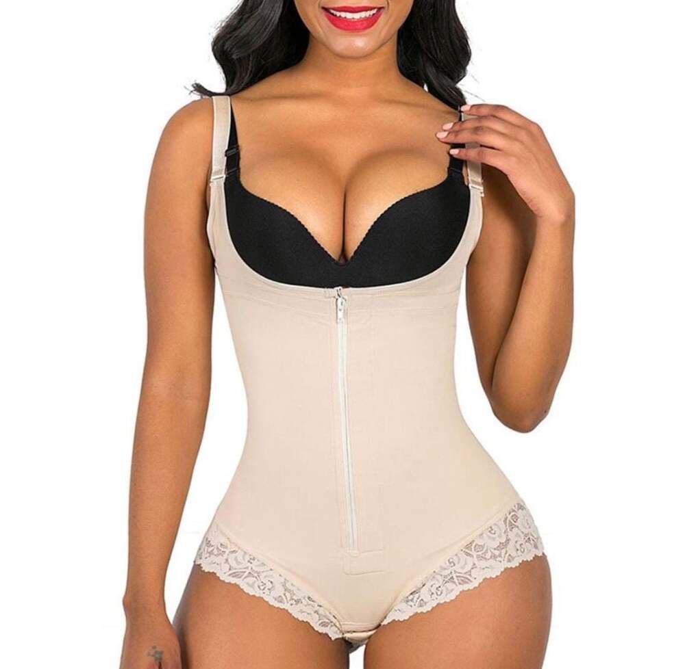 Generic Women's U-Shape Fajas Bodysuit Shapewear with Front Zipper and Lace Trim